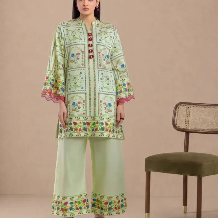 2-Piece Linen embroidered Green
