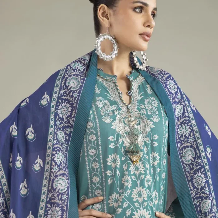 Embroidered Lawn In SeaGreen