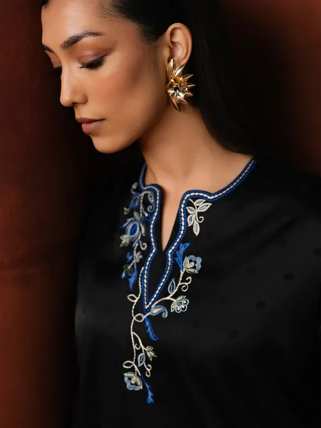 Embroidered Cotton Satin Co-Ord Set